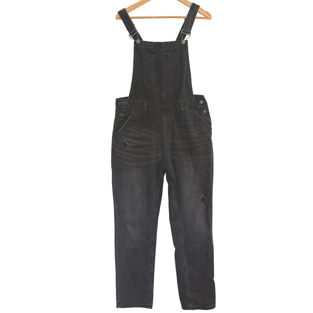 Risen Jeans Black Distressed Denim‎ Overalls Frayed Destroyed Bib Jumpsuit 381